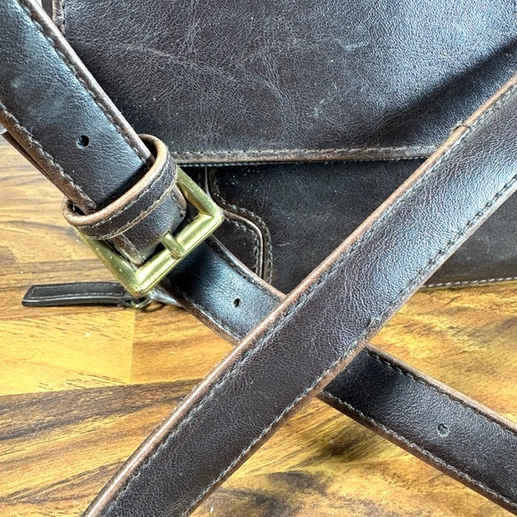 Crazy Horse Leather Messenger Bag Dark Brown Crossbody Unisex - Picture 3 of 9